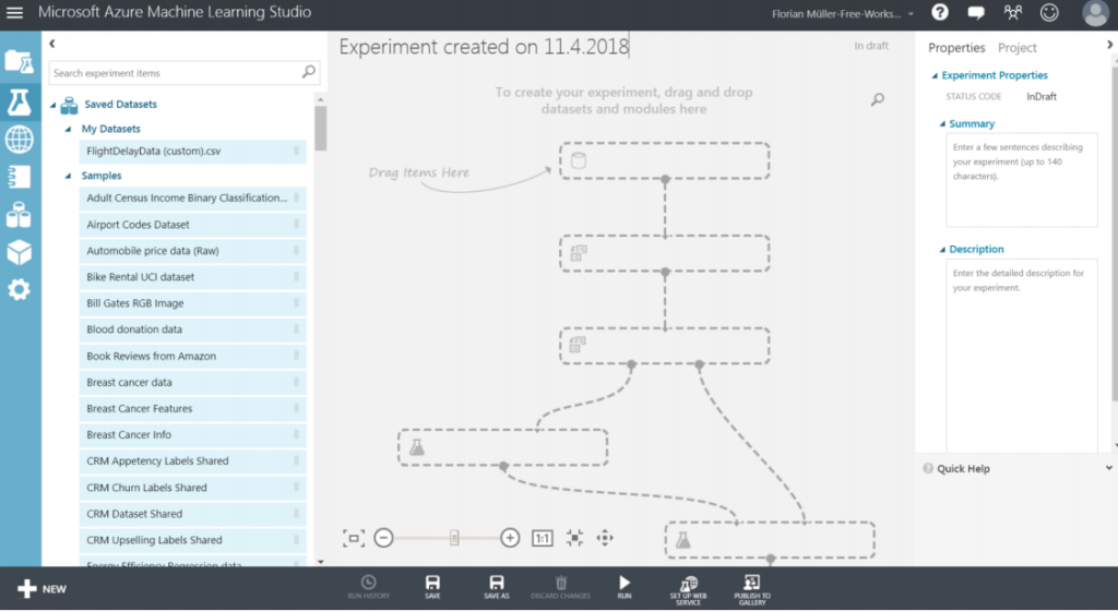 The modul tab of Azure ML