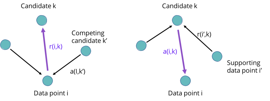 Affinity Propagation: Data points cast votes for candidates and receive votes from other data points