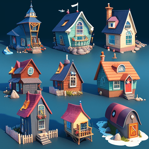 Predicting house prices with machine learning. Image generated with Midjourney. Isometric view of houses. relataly.com