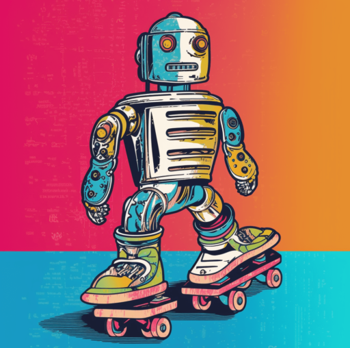 A robot with ice skates colourful popart