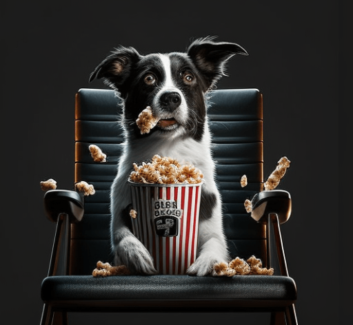 Dog with popcorn machine learning movie recommender python tutorial relataly ai